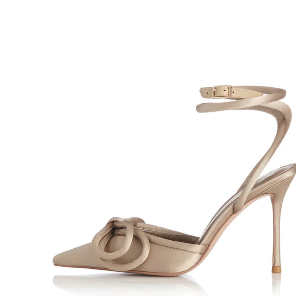 ALIAS MAE BOWIE CHAMPAGNE TAN SATIN SPRAPPY HEEL SHOE SZ 37 US 6